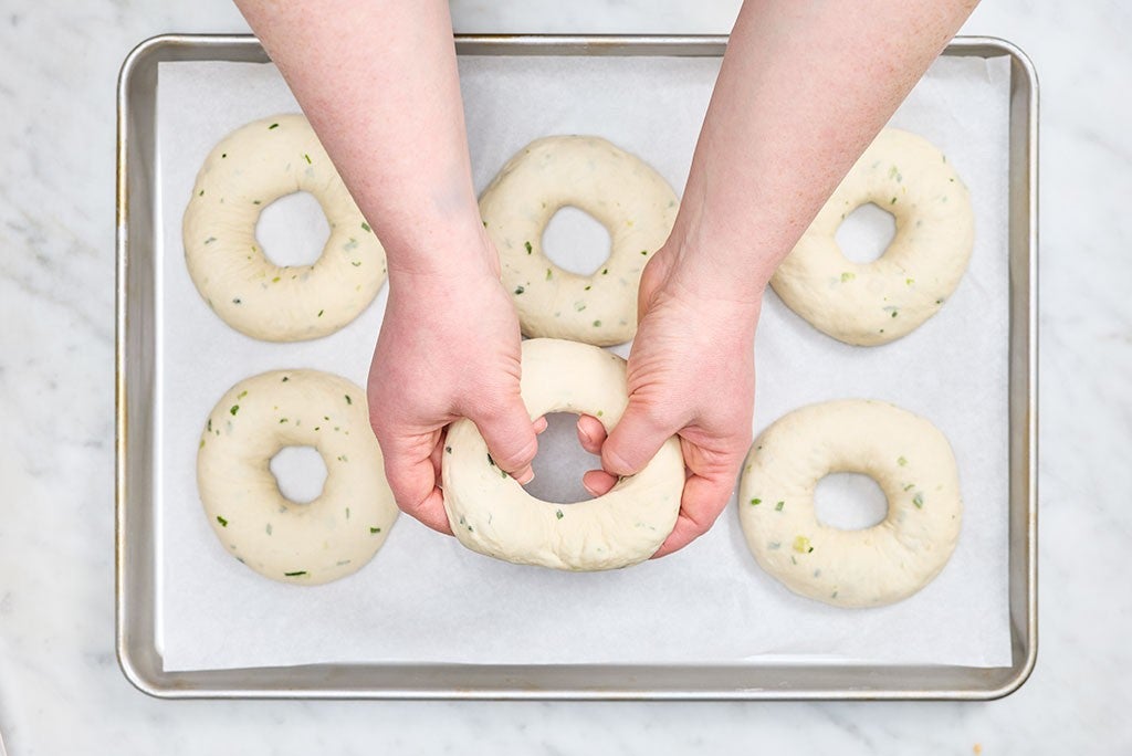 Shaping Sesame Sourdough Discard Bagels