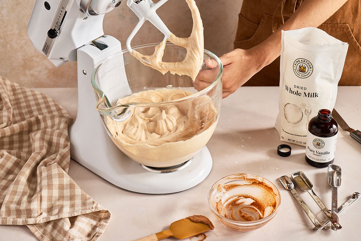 Brown Butter Cream Cheese Frosting in a stand mixer bowl
