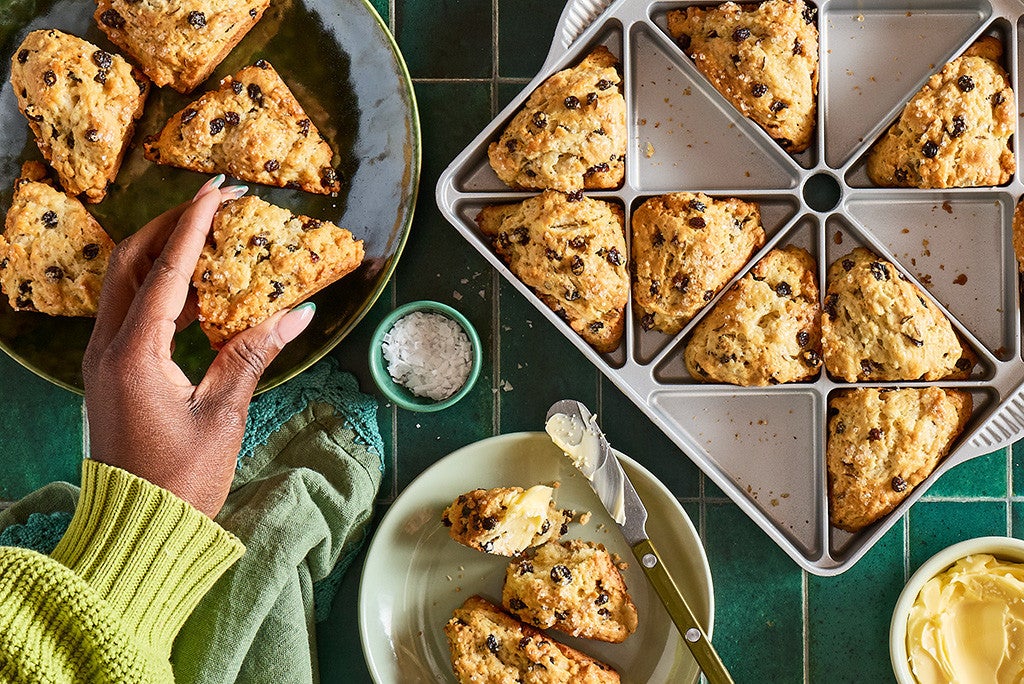 Mini Irish soda bread scones in a pan and on a plate
