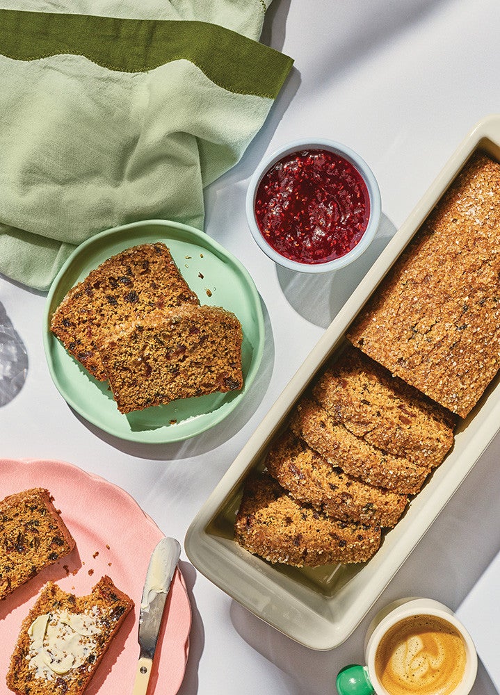 Tea Brack seen from above in a tea loaf pan