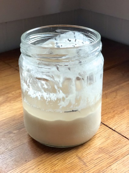 sourdough starter in a jar, hasn't been fed in a month