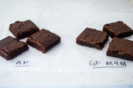 All-purpose flour brownies next to gluten-free brownies