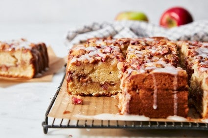 Apple Fritter Cake pieces showing apple layer