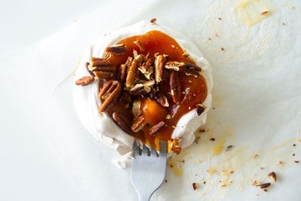 Pumpkin pavlova being eaten with a fork