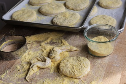 Cornmeal-crusted English muffin dough 