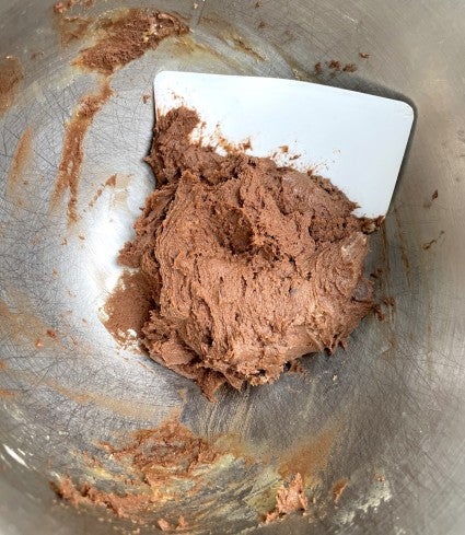 Malted Brownie Biscotti dough in a mixing bowl.