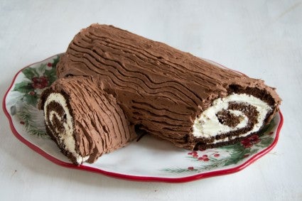 Finished yule log on serving platter