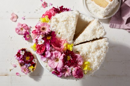 Coconut cake decorated with flowers