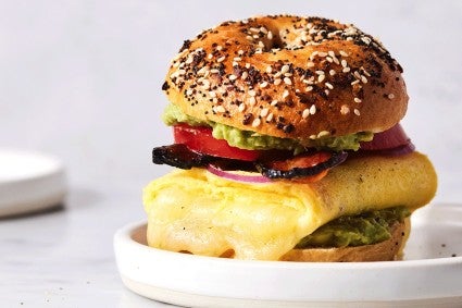 Assembled Avocado BEC sandwich bagel