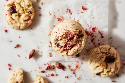 Rose-Pistachio Cookies with Cherries and White Chocolate