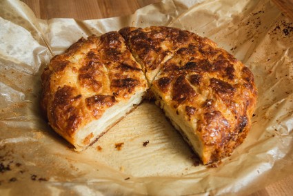 Baked and sliced kouign-amann