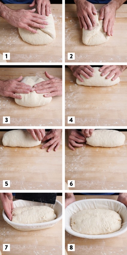 8-step collage showing steps to shape a batard