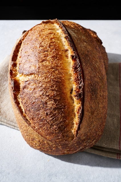 Baked loaf in batard shape