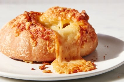 Close up of Gruyère-Stuffed Crusty Loaves, made with overnight proof