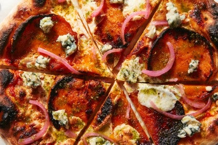 Close up of No-Knead Artisan Pizza toppings