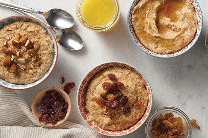 Three bowls of breakfast porridge