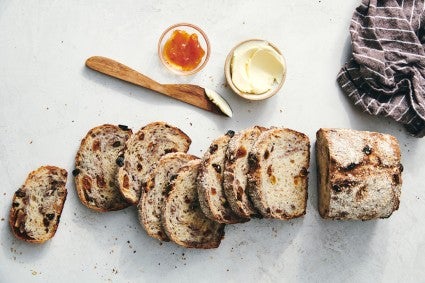 Sliced Walnut and Raisin Porridge Bread