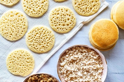 Qatayef set up for shaping and baking 