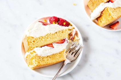 Slice of genoise layer cake