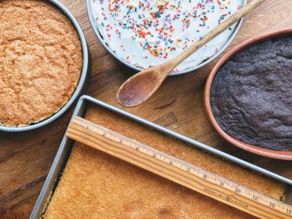 Cakes baked in different sizes and shapes of pan.