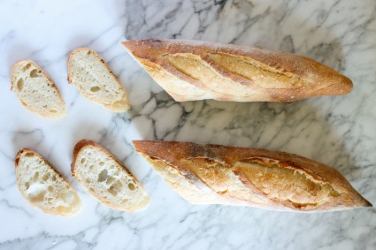 Side-by-side all-purpose vs. bread flour baguettes