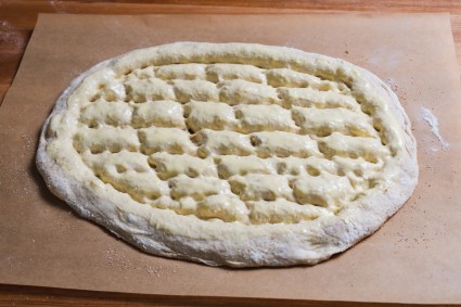 Shaped, dimpled dough