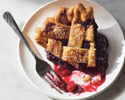 Plated slice of cherry pie