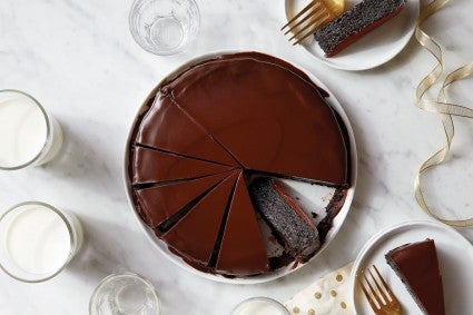 Sliced flourless chocolate cake