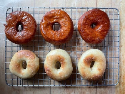 Fried doughnuts compared to air fried doughnuts