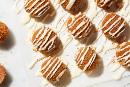 Rum balls drizzled with white glaze