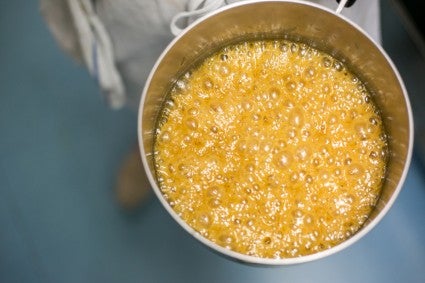 Caramel bubbling in a pot