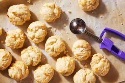 Drop biscuits on parchment next to scooper