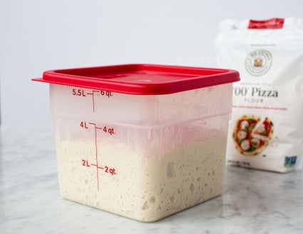 Dough rising in a lidded 6 qt container