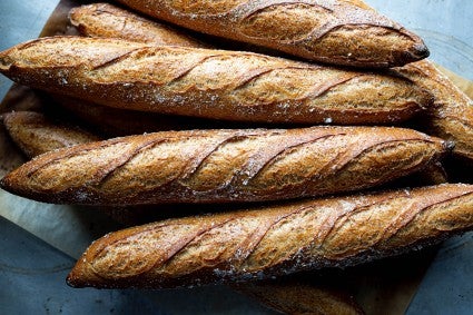 Crusty baguette made with irish-style flour