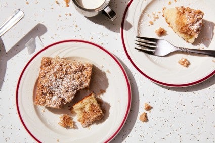 Small plate with a piece of coffee cake. 