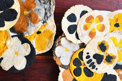 Multiple tortillas with different flower patterns