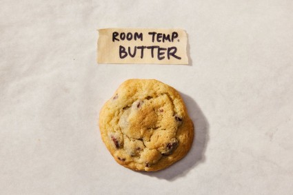 A test chocolate chip cookie made with room temperature butter