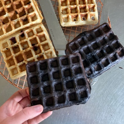 Waffles that burnt so badly they turned black
