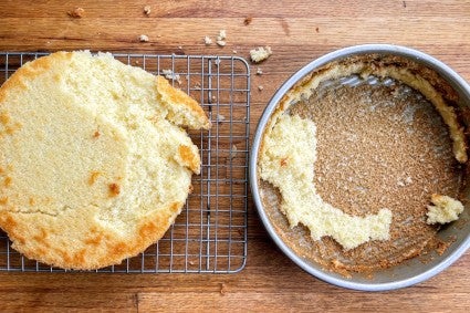 Vanilla cake round that stuck to pan