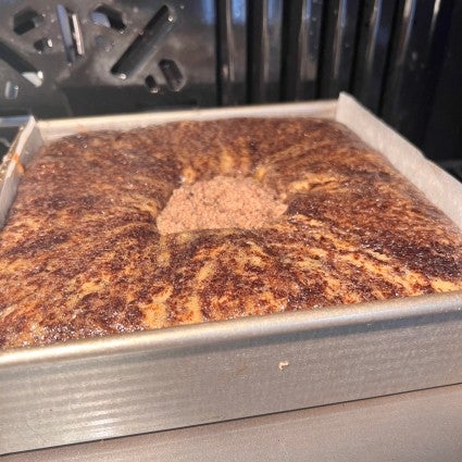 Cake with a sunken crater in the middle