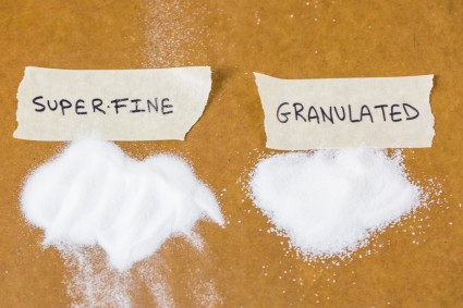 super-fine sugar next to granulated sugar