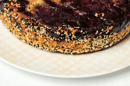 Dappled Date Cake with crust of white and black sesame seeds