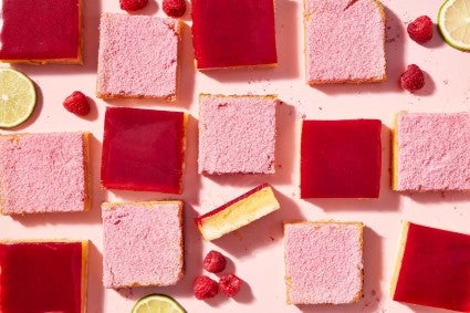 Overhead photo of decorated bars with two types of toppings.