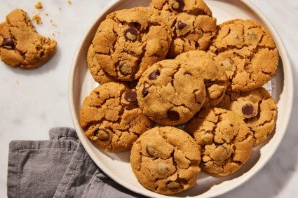 Flourless Peanut Bttter Chocolate Chip Cookies on a plate 