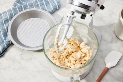 Pie crust dough made in a stand mixer.