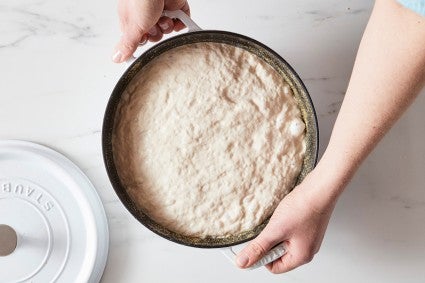 Dutch oven with proofing bread dough