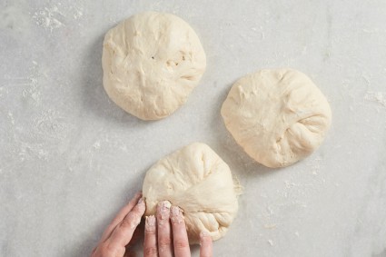 Three rounds of preshaped dough