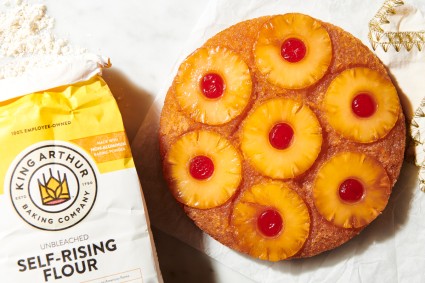 Pineapple Upside-Down Cake next to bag of self-rising flour