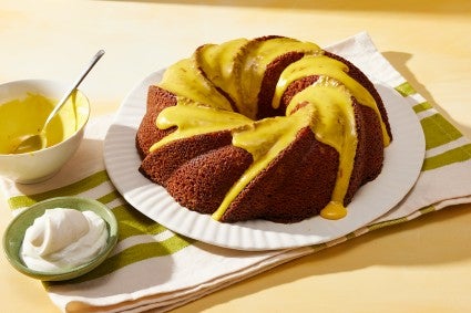 Dry Lime Cake with Saffron Glaze 