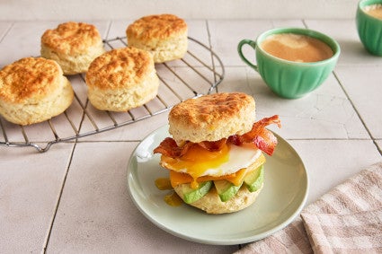 Breakfast Sandwich Biscuits made into a breakfast sandwich